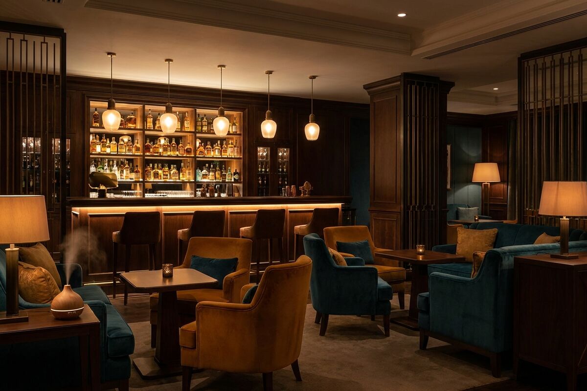 Elegante Bar und Lounge mit stimmungsvoller Beleuchtung
