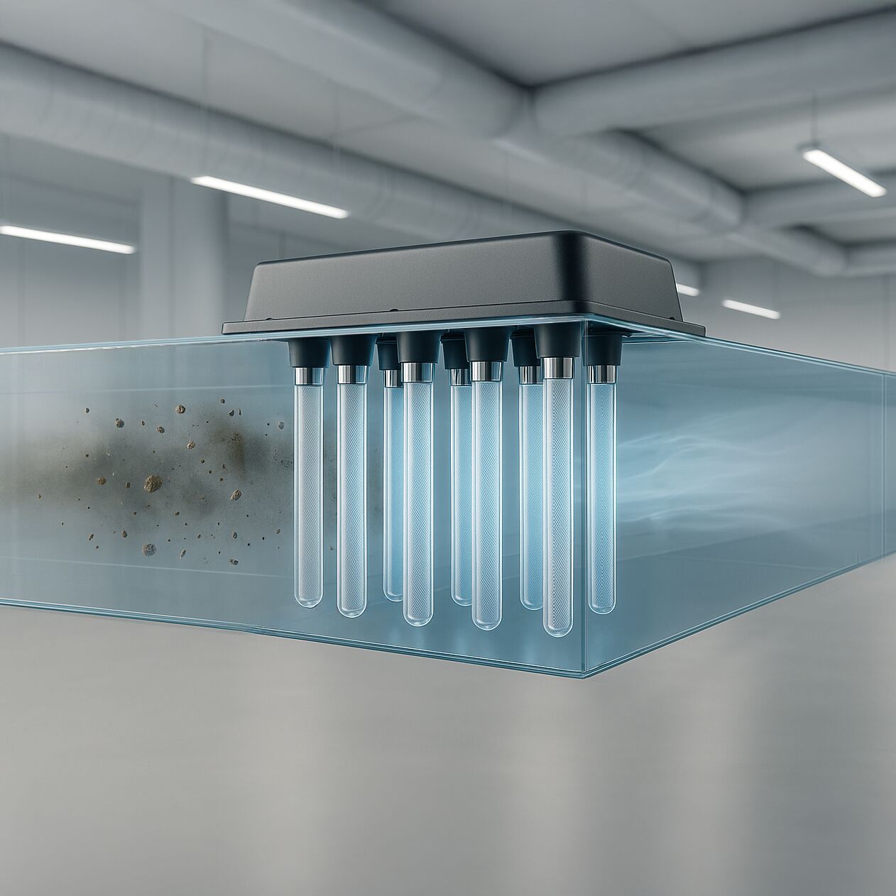 AeroTron Ionisationsröhren im Luftstrom der Lüftungsanlage