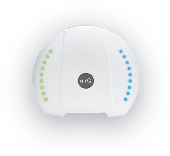 airQ-Sensor, weisses Messgerät mit farbigem Leuchtring